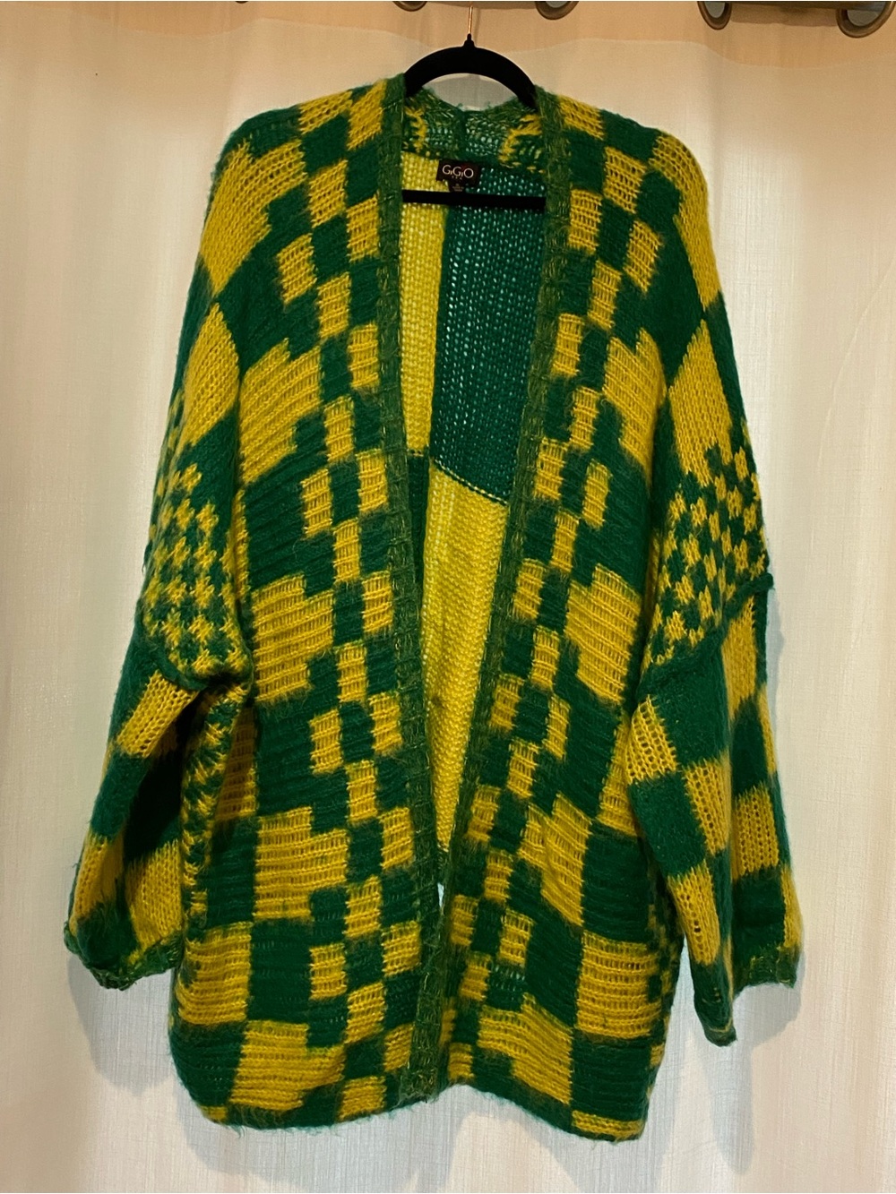 GiGiO Green & Yellow Open-Front Checker Knit Sweater- Oversized. NWOT